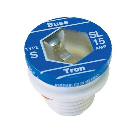 EATON BUSSMANN Plug Fuse, SL Series, Time-Delay, 15A, 125V AC, Indicating, 10kA at 125V AC, 3 PK BP/SL-15